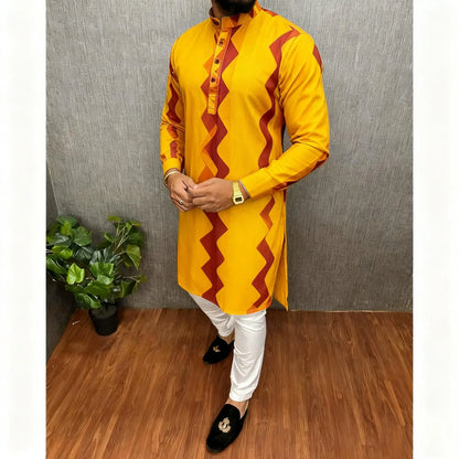 2026 Summer Men'S Digital Printed Kurta Vardha Regular Fit Mandarin Collar All Occasions Arabe Hombre Ropa Marokkaanse Kaftan