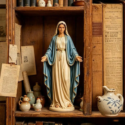 Mary Statue 12cm Open Arms Religious Figurine Resin Mary Desk Ornament for Home Living Room Bedroom Bathroom Desktop Bookshelf