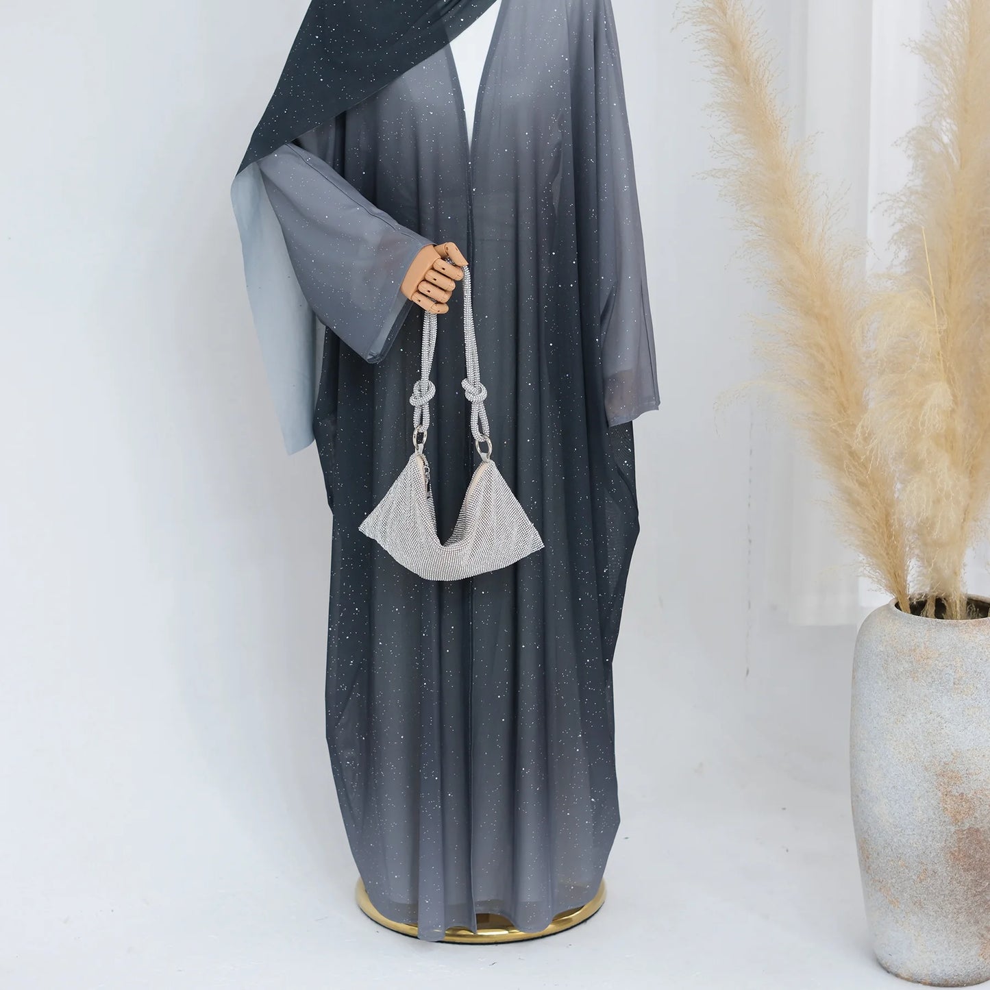 Islamic Shiny Gradient Color Cardigan for Women Muslim Hijab Abaya Dubai Party Dresses Turkey Kaftan Moroccan Robe Fashion