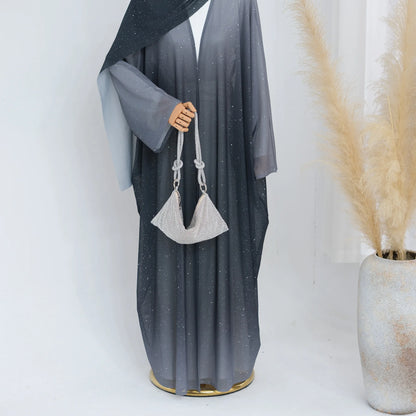 Islamic Shiny Gradient Color Cardigan for Women Muslim Hijab Abaya Dubai Party Dresses Turkey Kaftan Moroccan Robe Fashion