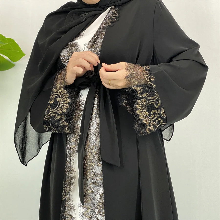 Lace & Grace – 2-Piece Lace-Up Abaya Set for the Muslim Woman in America