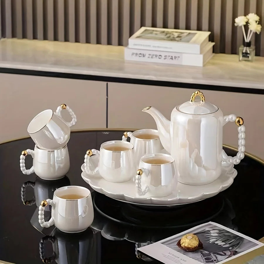 Pearl White Porcelain Tea Set – Teapot, Sugar & Milk Jug, 1/6/8 Pieces