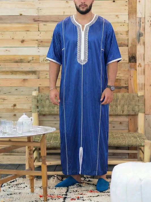 The Moroccan Gandoura – Embroidered Short-Sleeve Men's Traditional Robe