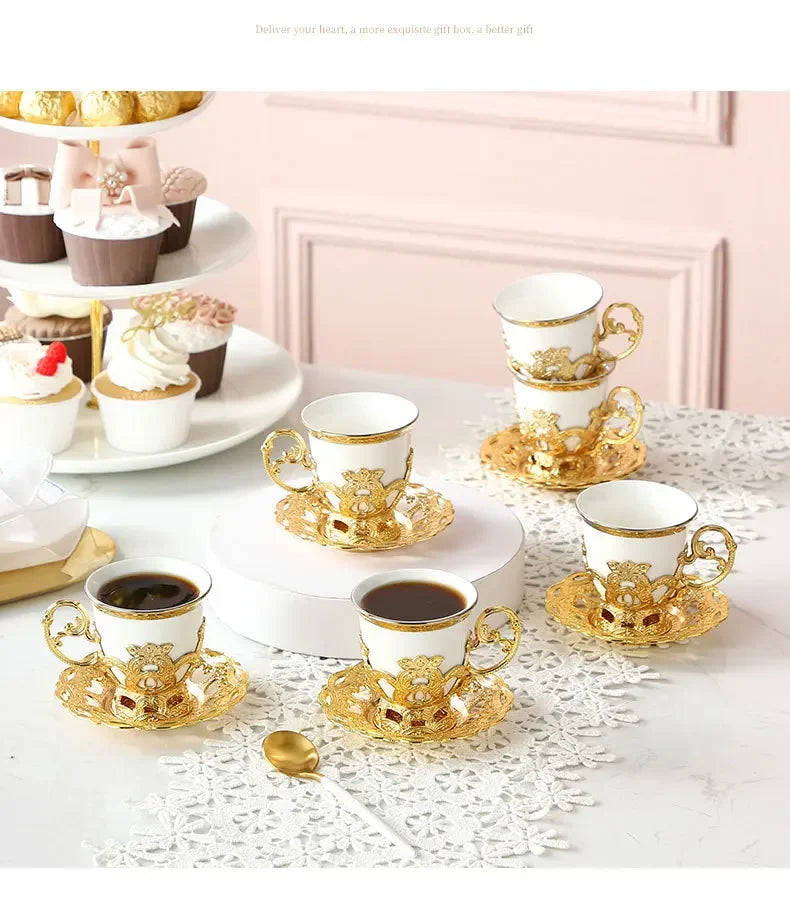 Gilded Finjan – Golden Border Turkish Coffee Cups with Saucers