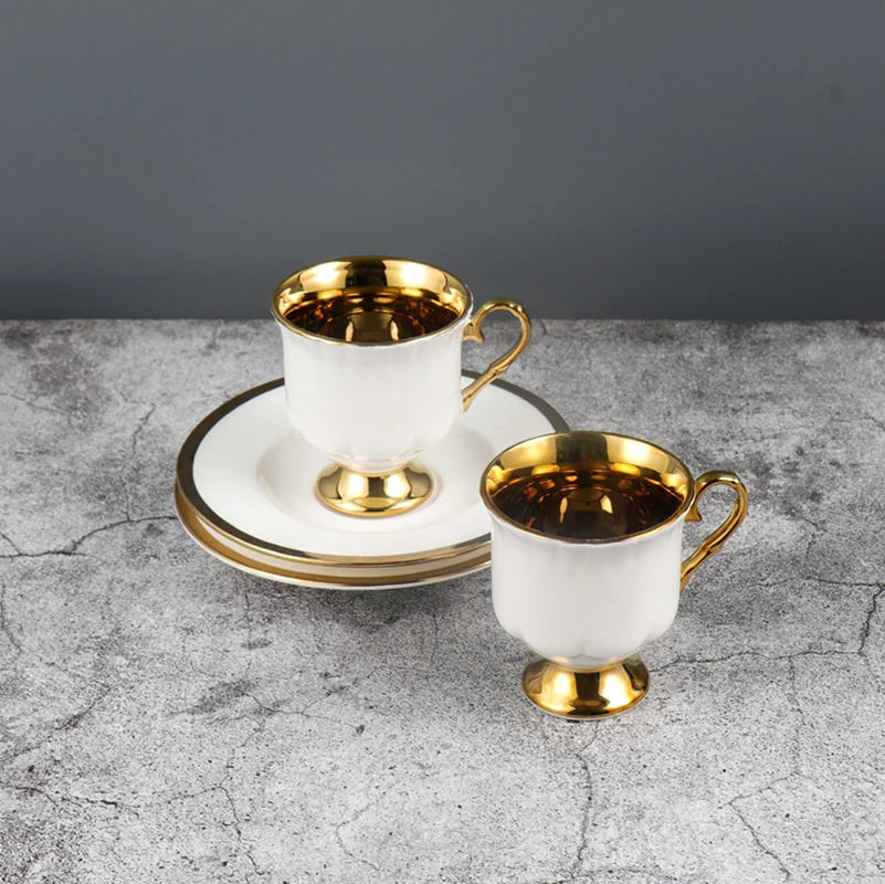 Best 2pcs/set Turkish Coffee Cups Set Of 2 Ceramics Cup Of Coffee Creative Gifts Relief Teacup And Saucer Set Retro 90ml Gobelet