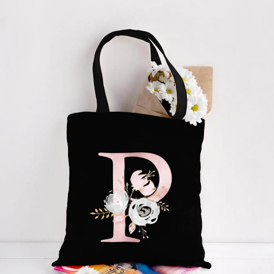 Her Letter, Her Bloom – Personalized Floral Initial Canvas Tote