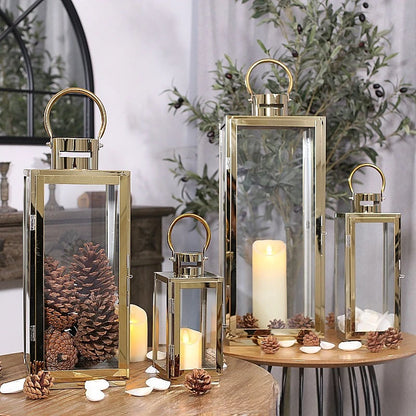 Eid Mubarak LED Wind Lamp Stainless Steel Lantern Candlestick for Eid Al Adha Gift Gurbang Ramadan Decor Home Candle WindLantern