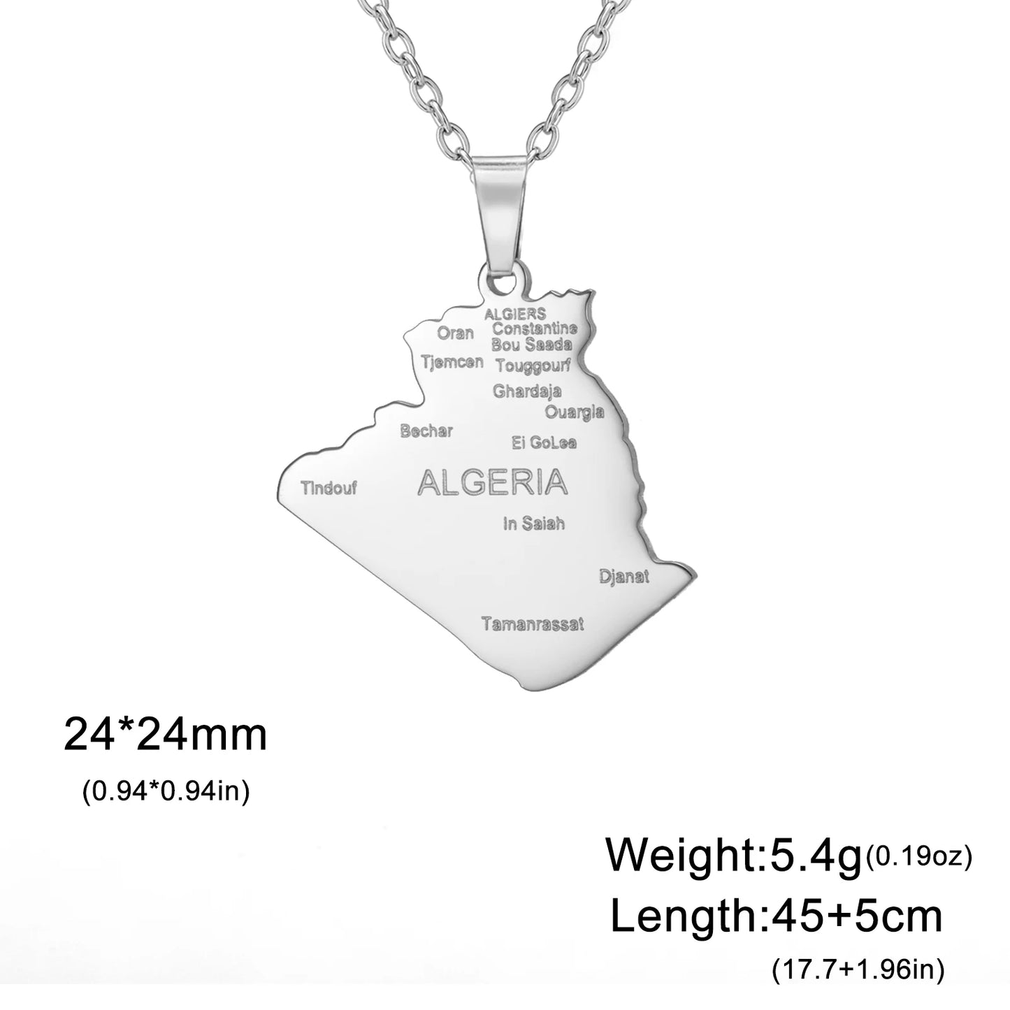 Kkjoy Fashion Stainless Steel Gold Color Map of ALGERIA Pendant Necklace For Women Men Map Design Hip Hop Jewelry Gift Wholesale