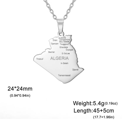 Kkjoy Fashion Stainless Steel Gold Color Map of ALGERIA Pendant Necklace For Women Men Map Design Hip Hop Jewelry Gift Wholesale
