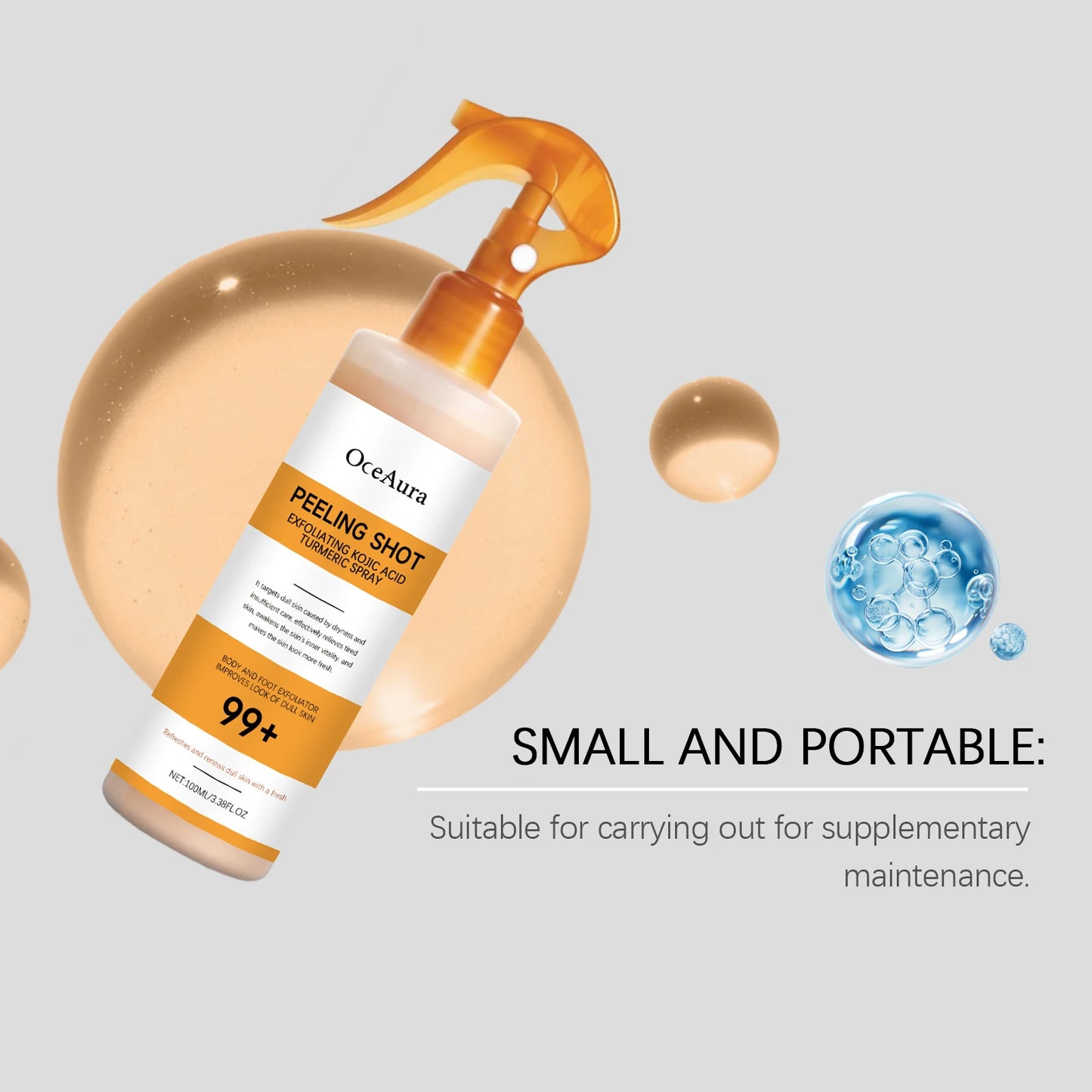 OceAura Peel Shot Kojic Acid Turmeric Spray Dead Skin Remover Smooth Body Exfoliant Improve Dullness Refreshing Hydrating Spray