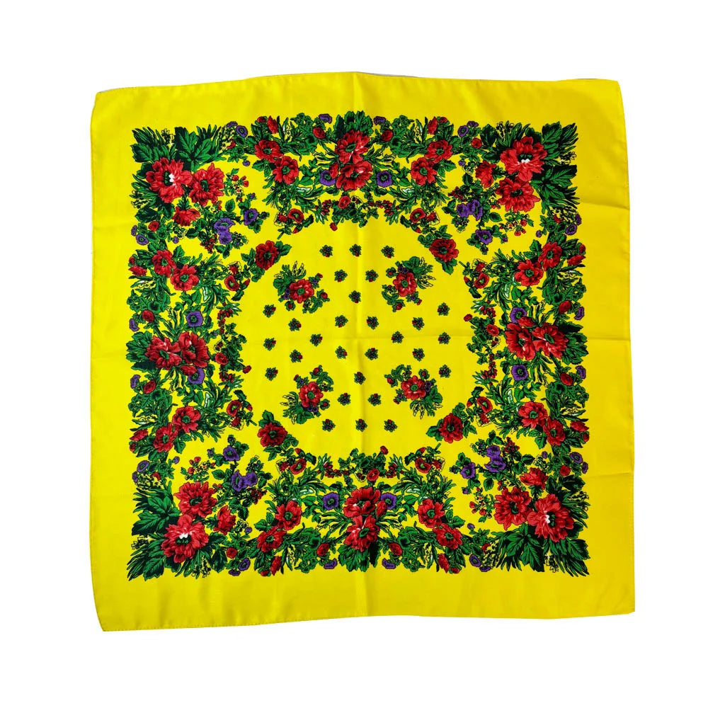Babushka Bloom – 70cm Retro Floral Square Headscarf for Women