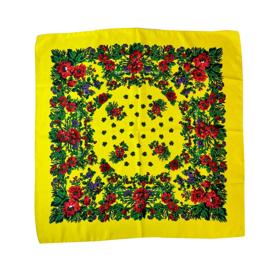 Babushka Bloom – 70cm Retro Floral Square Headscarf for Women