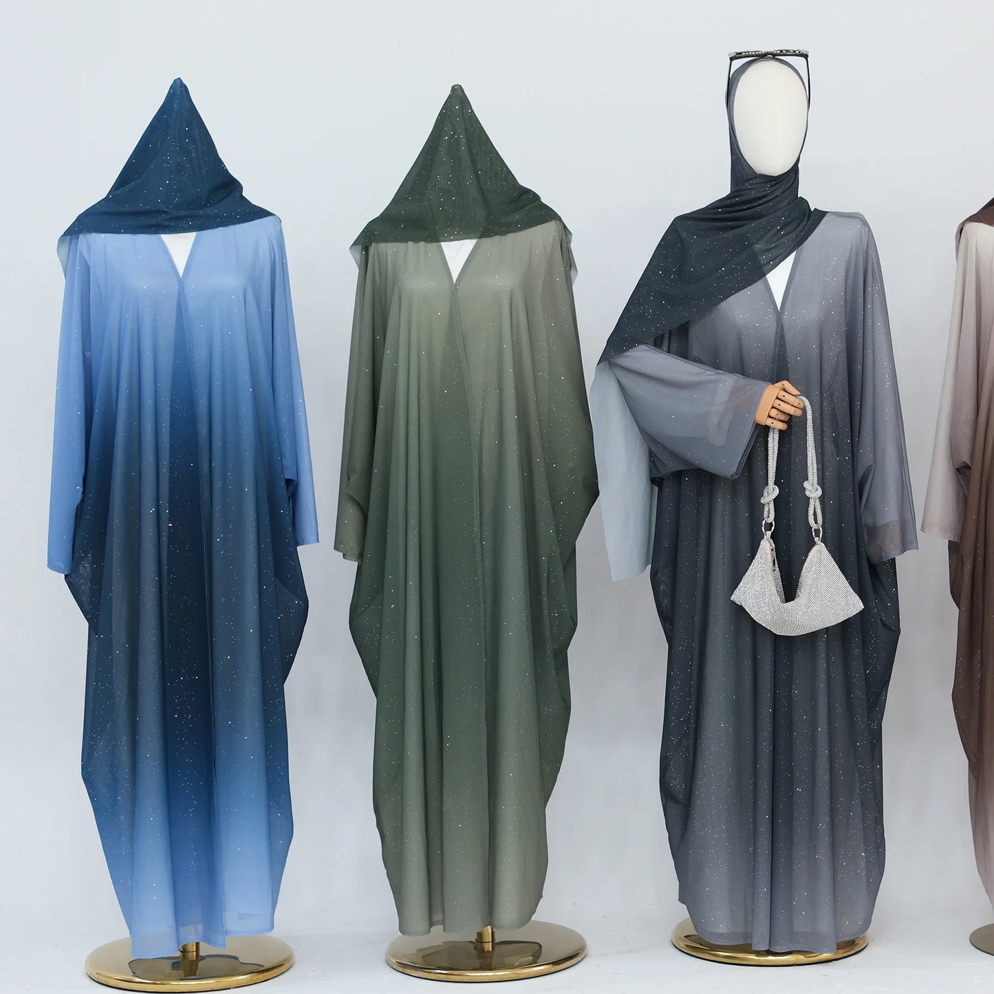 Islamic Shiny Gradient Color Cardigan for Women Muslim Hijab Abaya Dubai Party Dresses Turkey Kaftan Moroccan Robe Fashion