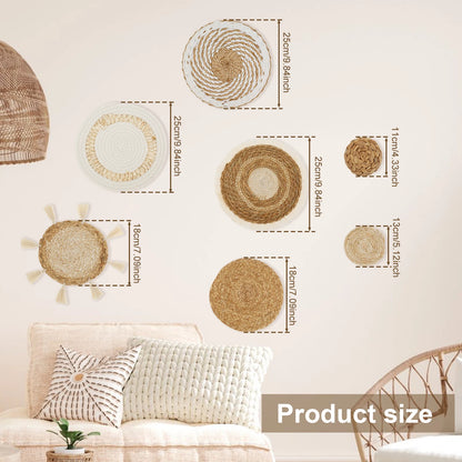 5/7Pcs Hanging Wall Basket Decor Boho Home Decorations Rattan Wall Decor Woven Rattan Seagrass Wall Decor Art Wall Hanging
