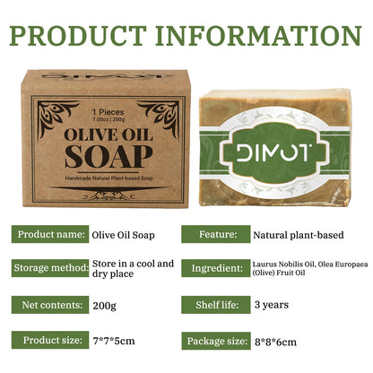 Olive Oil Soap Bar - Handmade Natural Plant-Based Soap for Face, Body & Hair, with Olive Fruit Oil, for Moisturizing 200g