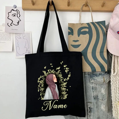 Her Name, Her Story – Custom Watercolor Canvas Bag for the Muslim Girl
