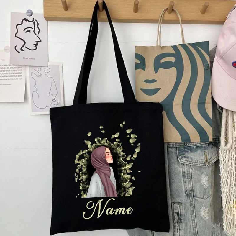 Her Name, Her Story – Custom Watercolor Canvas Bag for the Muslim Girl
