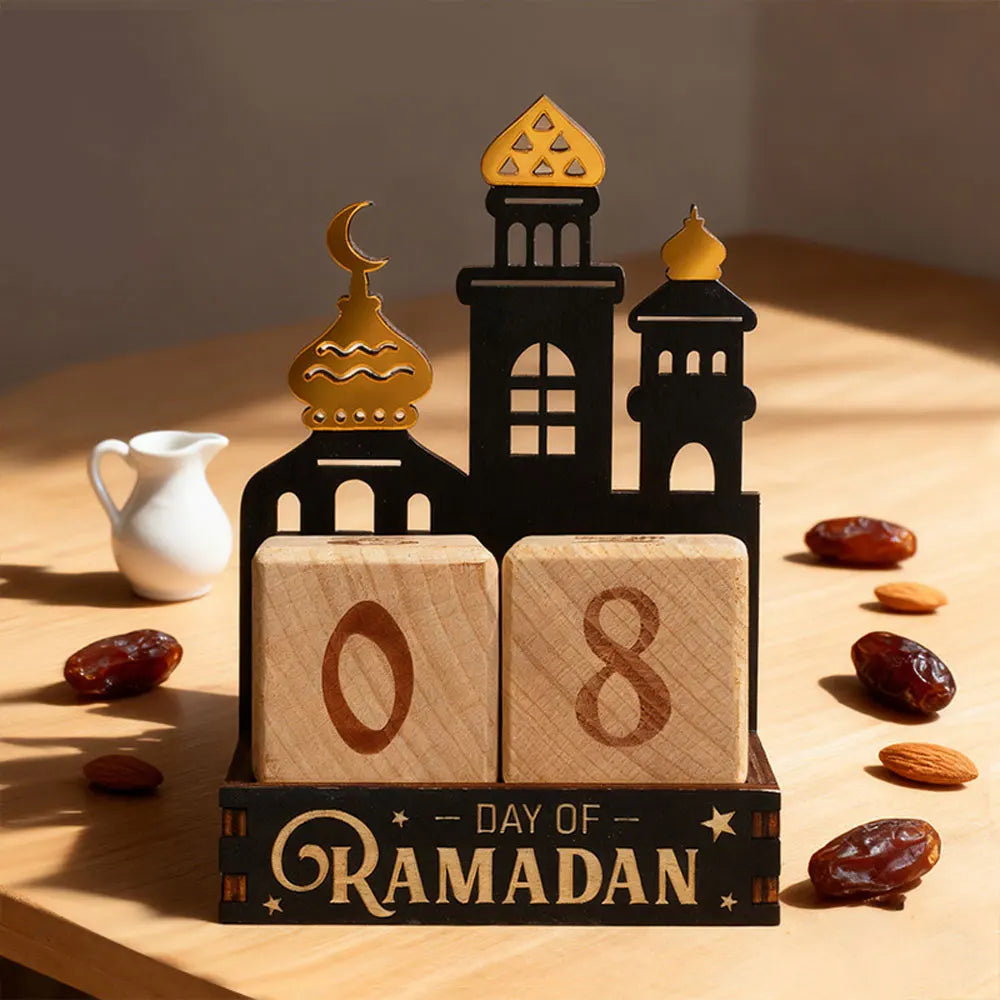 Wooden Ramadan Countdown Calendar Ornament Eid Mubarak Calendar Blocks Decoration for Home Islamic Muslim Party Supplies Gifts