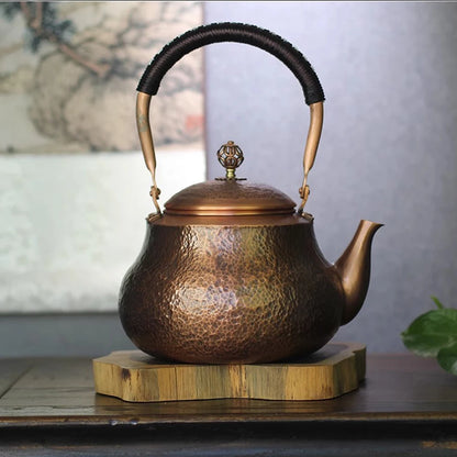 Pear shaped pure copper teapot, Handmade hammered copper teakettle, Home gas boiling tea pot, Kung Fu Health water kettle, 1.5L