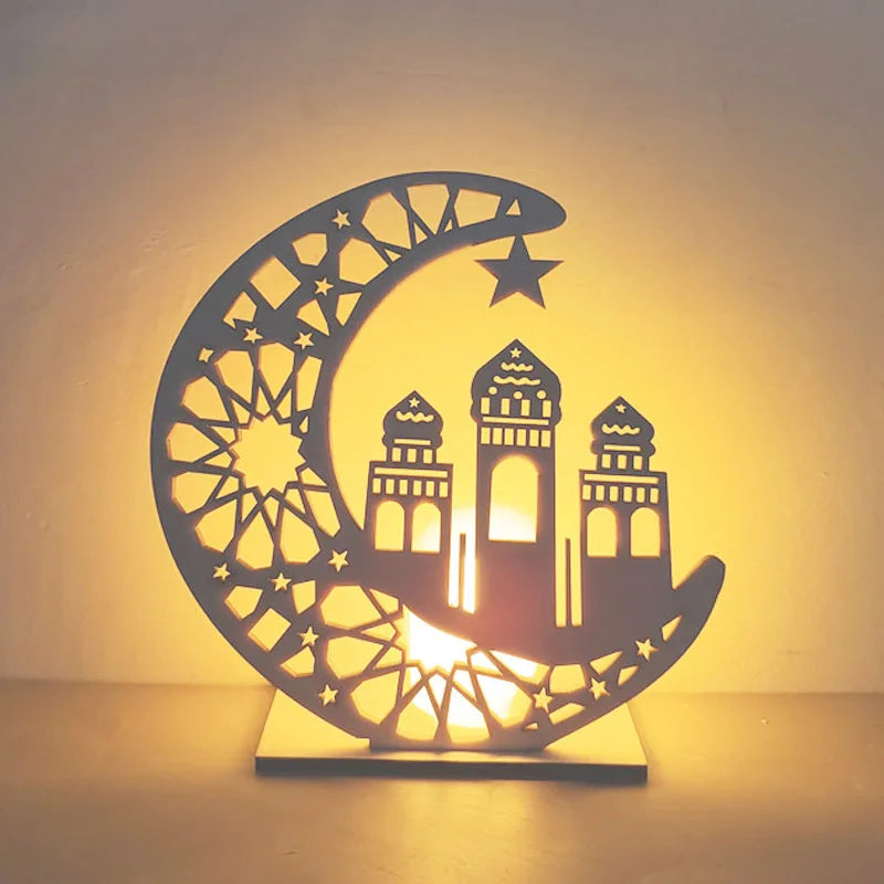 Ramadan Kareem LED Wooden Lantern Eid Mubarak Decoration for Home 2023 Islamic Muslim Party Supply Eid Al-Fitr Ornaments Lantern