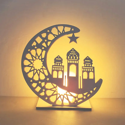 Ramadan Kareem LED Wooden Lantern Eid Mubarak Decoration for Home 2023 Islamic Muslim Party Supply Eid Al-Fitr Ornaments Lantern