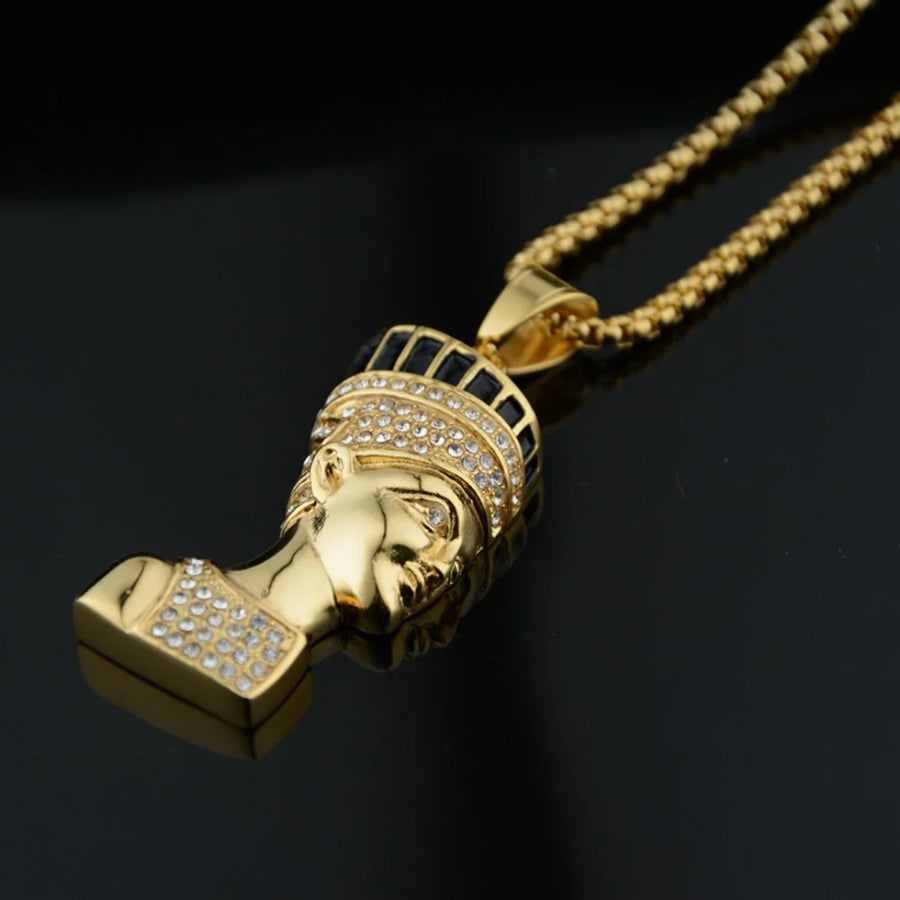 Iced Out Egyptian Ankh & Eagle Pendant – Stainless Steel Pharaoh Necklace for Men & Women