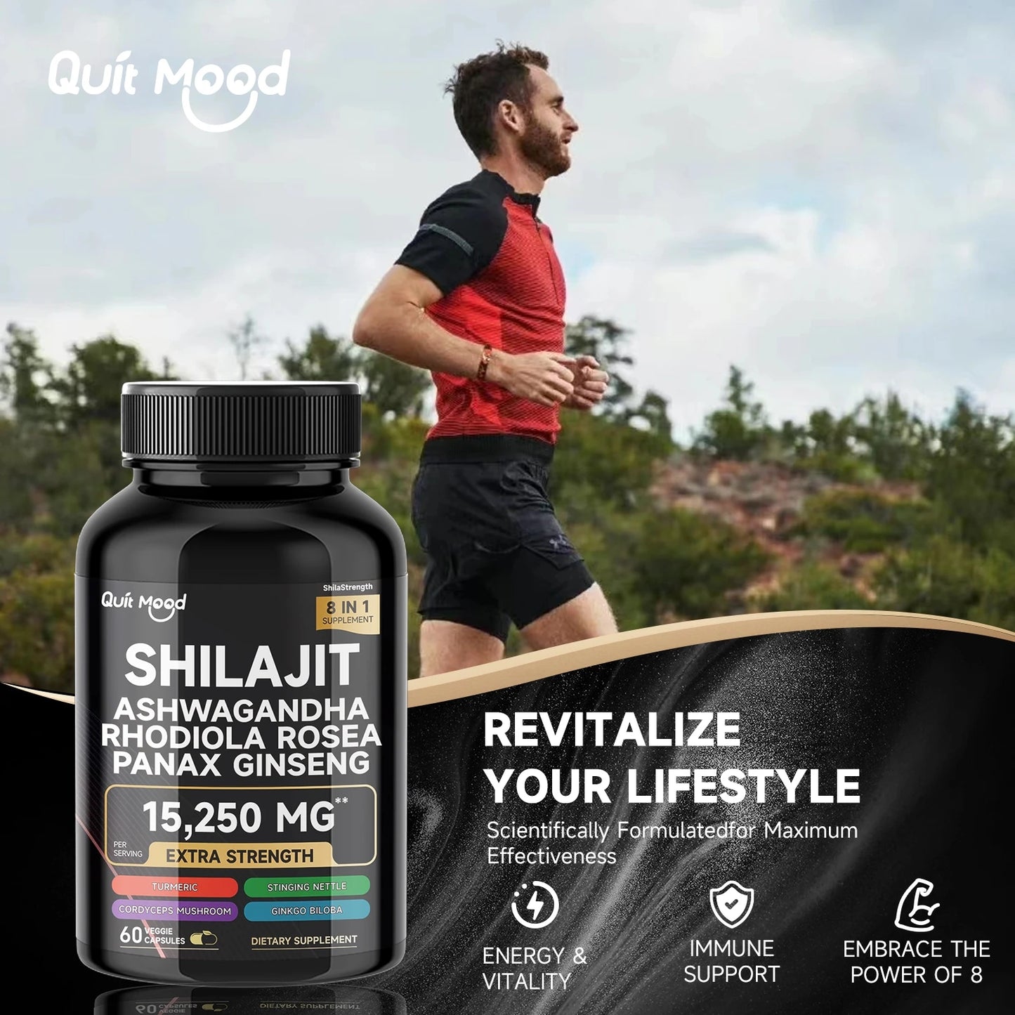 Shilajit 9000 Panax Ginseng 1500MG Ashwagandha 2000MG Rhodiola Rosea 1000MG, Turmeric 500MG, Gingko Biloba 500MG, Stinging Nettl