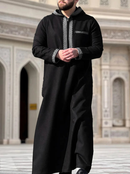 Men Robe Jubba Thobe Eid Muslim Abaya Hooded Dishdasha Islamic Embroidery Dubai Abayas Ramadan Morocco Male Prayer Kaftan 2026