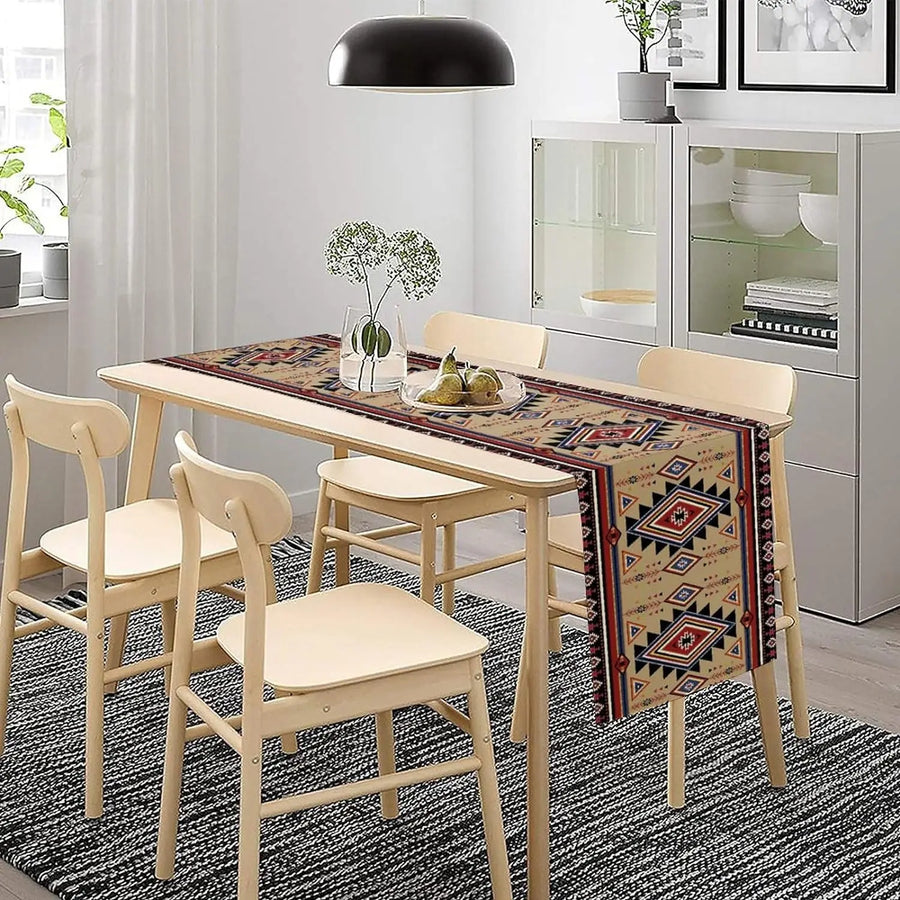 The Aztec Linen – Boho Abstract Geometric Table Runner