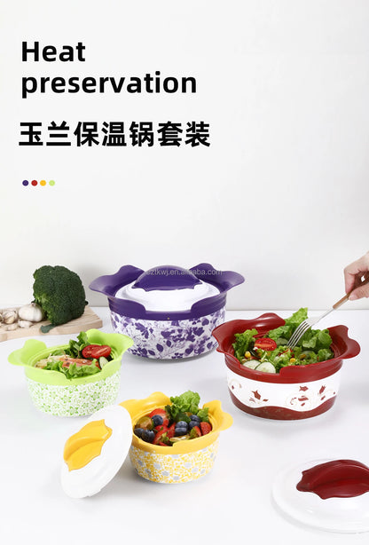 4 Pcs Colorful Insulated Stainless Steel Hot Pot Set Food Warmers Classic Round Lid Casserole Container Home Use Box Packing