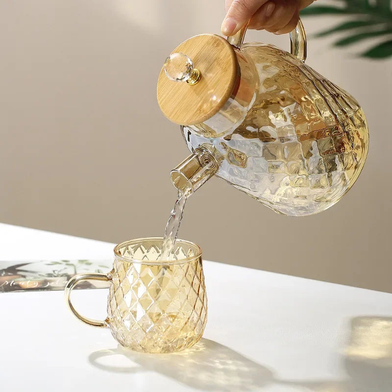 Glass Tea Kettle with Bamboo Lid – Removable Filter, 1-1.8L for Loose Leaf & Fruit Tea