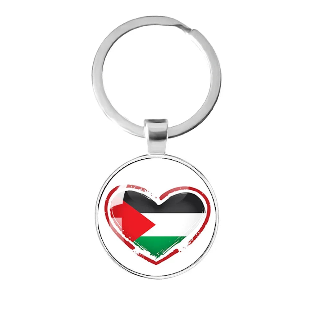 Personalized Art Patterns  Palestine Nation Flag Emblem 25mm Glass Cabohcon Keychain Key Rings for Women Men Jewelry Gift