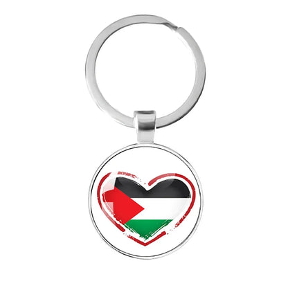 Personalized Art Patterns  Palestine Nation Flag Emblem 25mm Glass Cabohcon Keychain Key Rings for Women Men Jewelry Gift