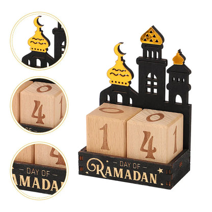 Wooden Ramadan Countdown Calendar Ornament Eid Mubarak Calendar Blocks Decoration for Home Islamic Muslim Party Supplies Gifts