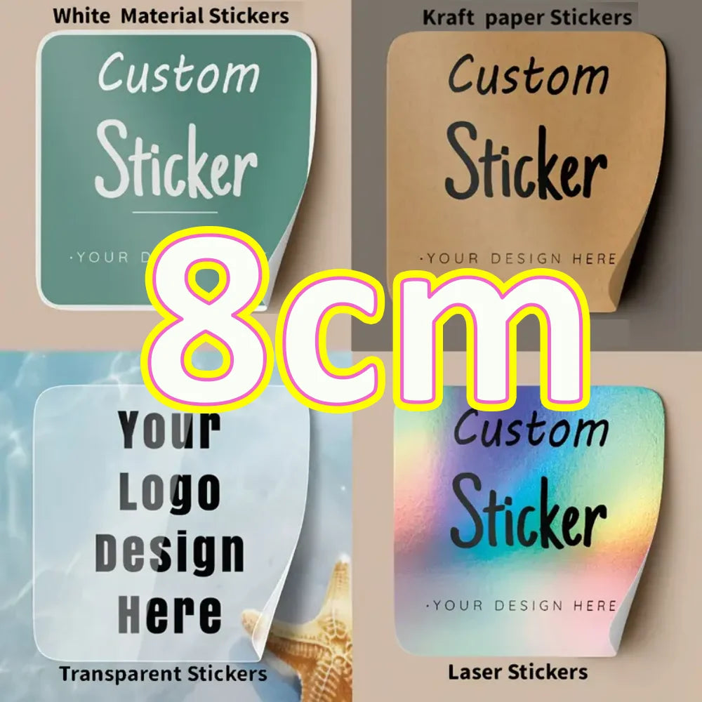 45-50pcs Custom Personalized Stickers - 4 Unique Materials (White PVC, Clear, Holographic, Kraft) - Design Your Own!