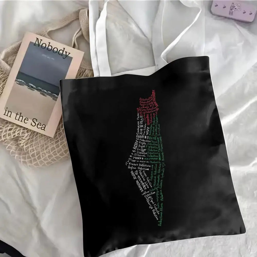 The Olive Map – Arabic Calligraphy Canvas Shoulder Tote