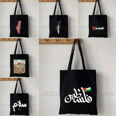 Heart Peace Floral – Arabic Calligraphy Al-Quds Keffiyeh Tote Bag