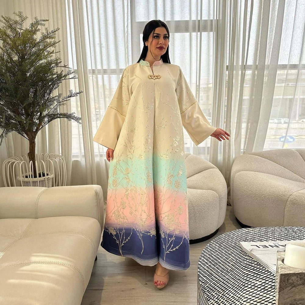 Gradient Grace – The Jacquard Homewear Kaftan for the Arab Woman in America