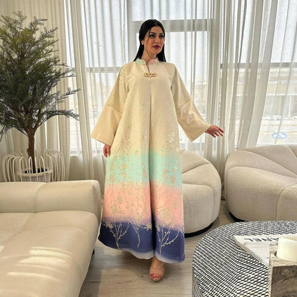 Gradient Grace – The Jacquard Homewear Kaftan for the Arab Woman in America