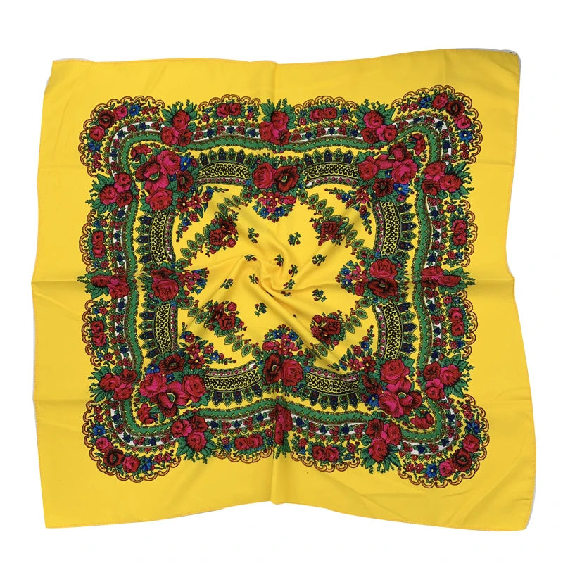 Babushka Bloom – 70cm Retro Floral Square Headscarf for Women