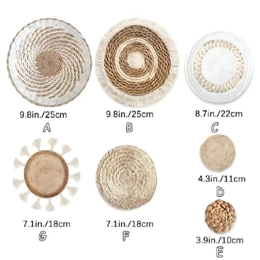 The Woven Seven – Bohemian Straw Wall Art Pendant Set