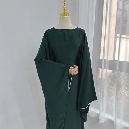 Eid Muslim Kaftan Satin Batwing Abaya Dubai Luxury Arabic African Dresses Abayas For Women Caftan Marocain Robe Femme Musulmane