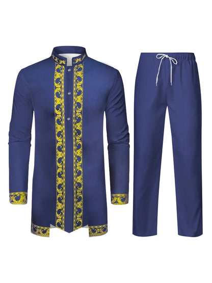Middle East Traditional Culture Muslim Robe Arab Men's Traditional Clothing 3D Technology Printed Pattern Two Piece Set Clothing