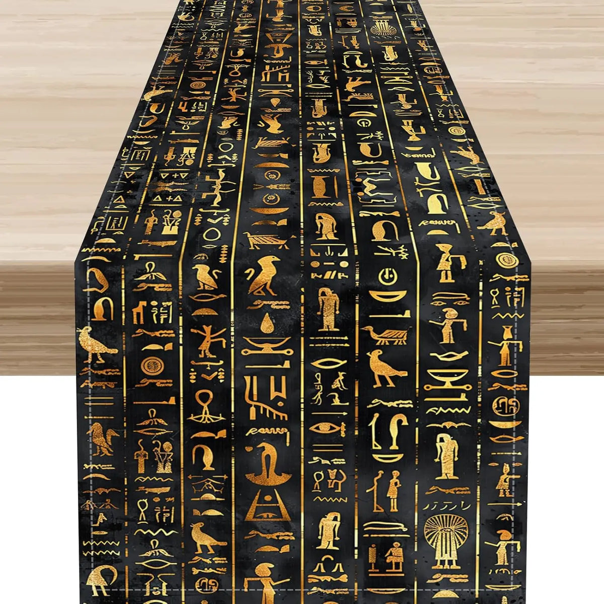 Egyptian Mythology Alphabetic Murals Linen Table Runner Dresser Scarves Decor Farmhouse Kitchen Dining Table Runner Party Decor