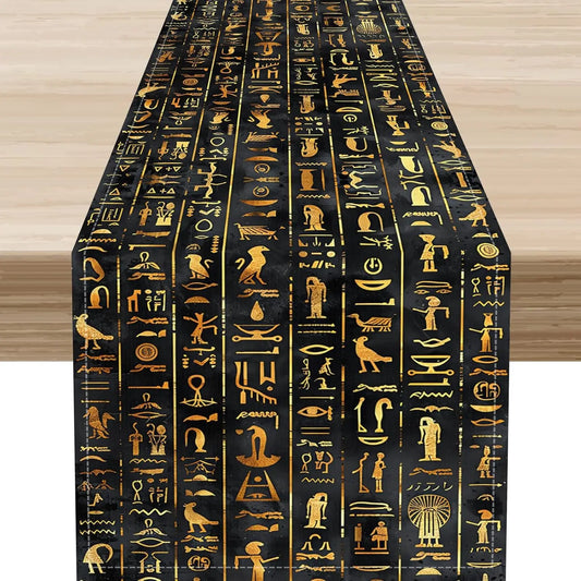 Egyptian Mythology Alphabetic Murals Linen Table Runner Dresser Scarves Decor Farmhouse Kitchen Dining Table Runner Party Decor