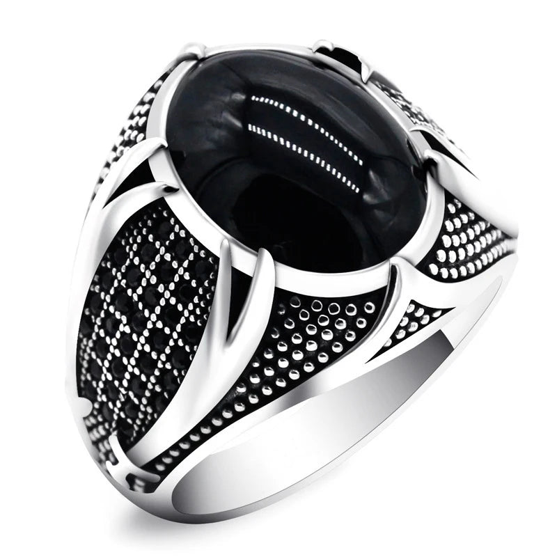 Turkish Men's Ring Vintage Black Zircon Fashion Punk Wind Islamic Religious Muslim Jewelry