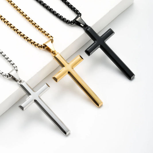 Collier Homme Spiritual Male Minimalism Stainless Steel Necklace Man's Jesus Cross Necklace for Man Collar Hombre