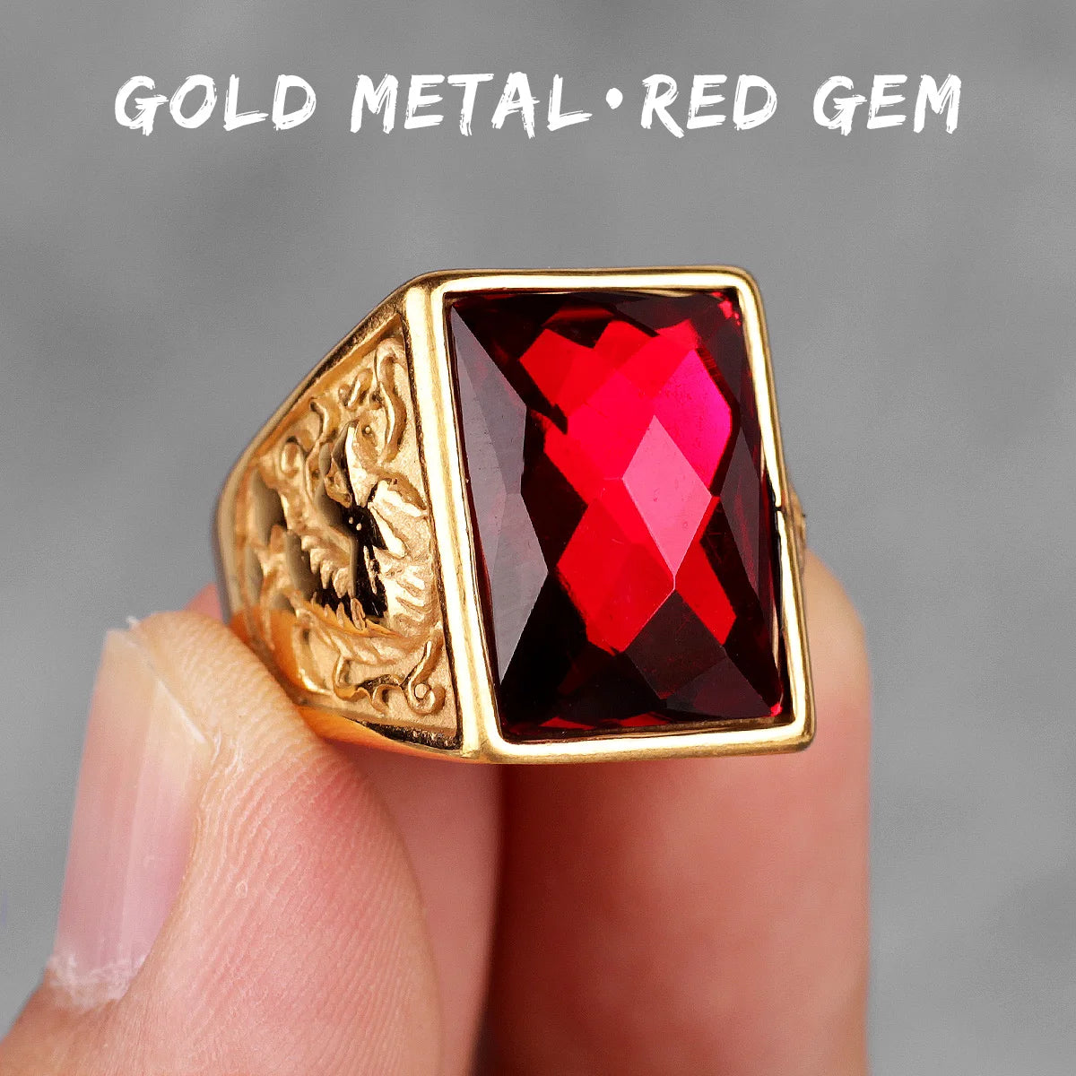Stainless Steel Mens Rings Gold Silver Color Red Blue Rhinestone Simple Luxury for Male Boy Jewelry Creativity Gift Wholesale