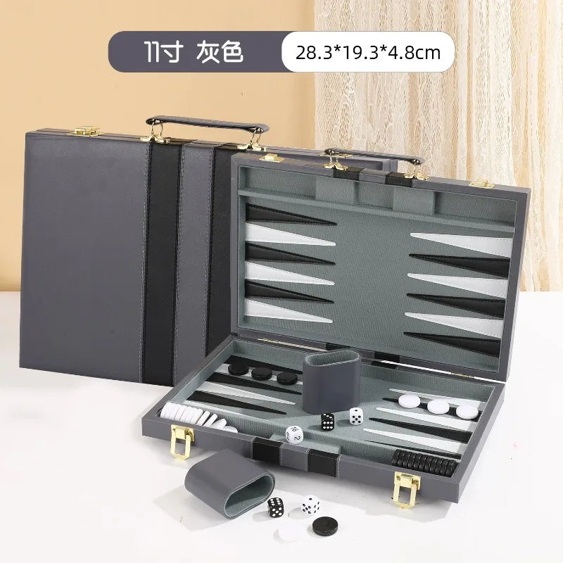 11 Inch Wholesale High Quality Travel Size Leather Backgammon Board Game Set Made in China