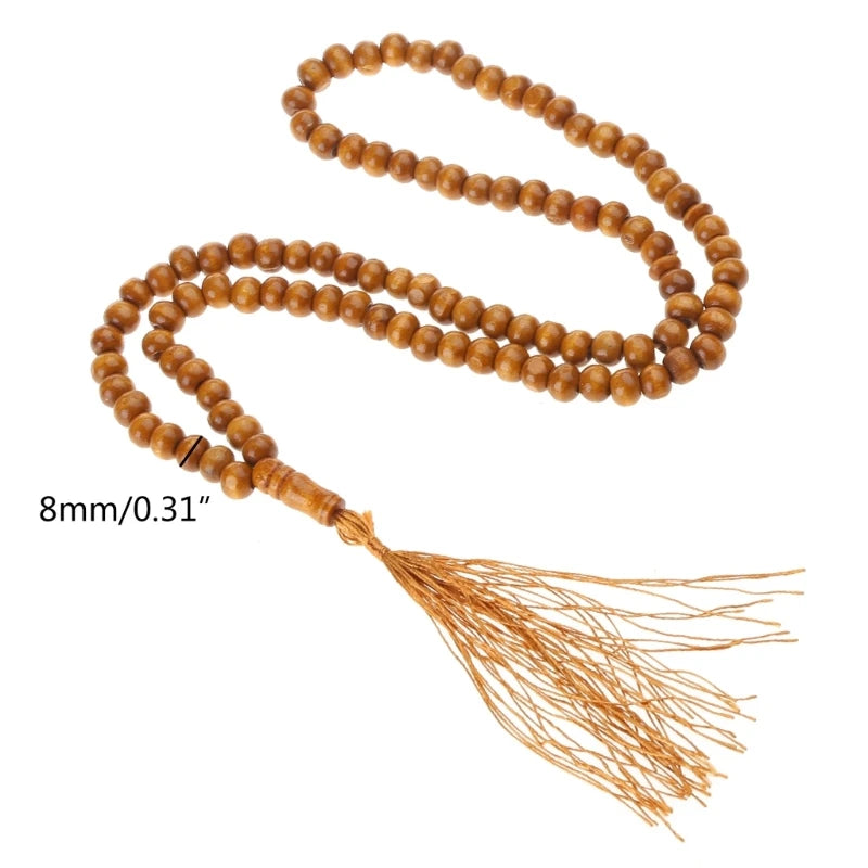 Natural 8mm Wood Beads Muslim Tasbih Prayer Beads 99 Wooden Rosary Misbaha Beads Islamic Religion Eid Ramadan Gift